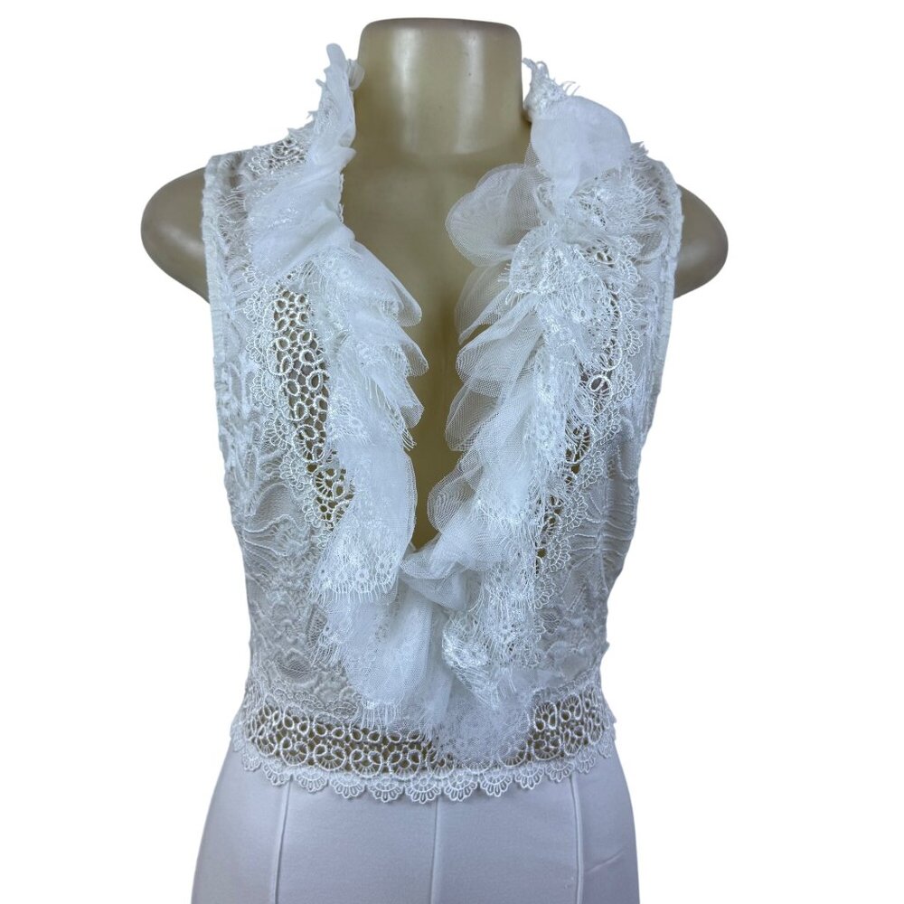 Valentine White Lace Sleeveless Wide Leg Jumpsuit For Women Sz L - Picture 4 of 9